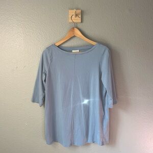 J. Jill Soft Blue Pima Cotton Elbow-Sleeve Tee Size M Petite